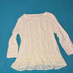 Sundance Cream Embroidered Lace-Hem Peasant Blouse/tunic